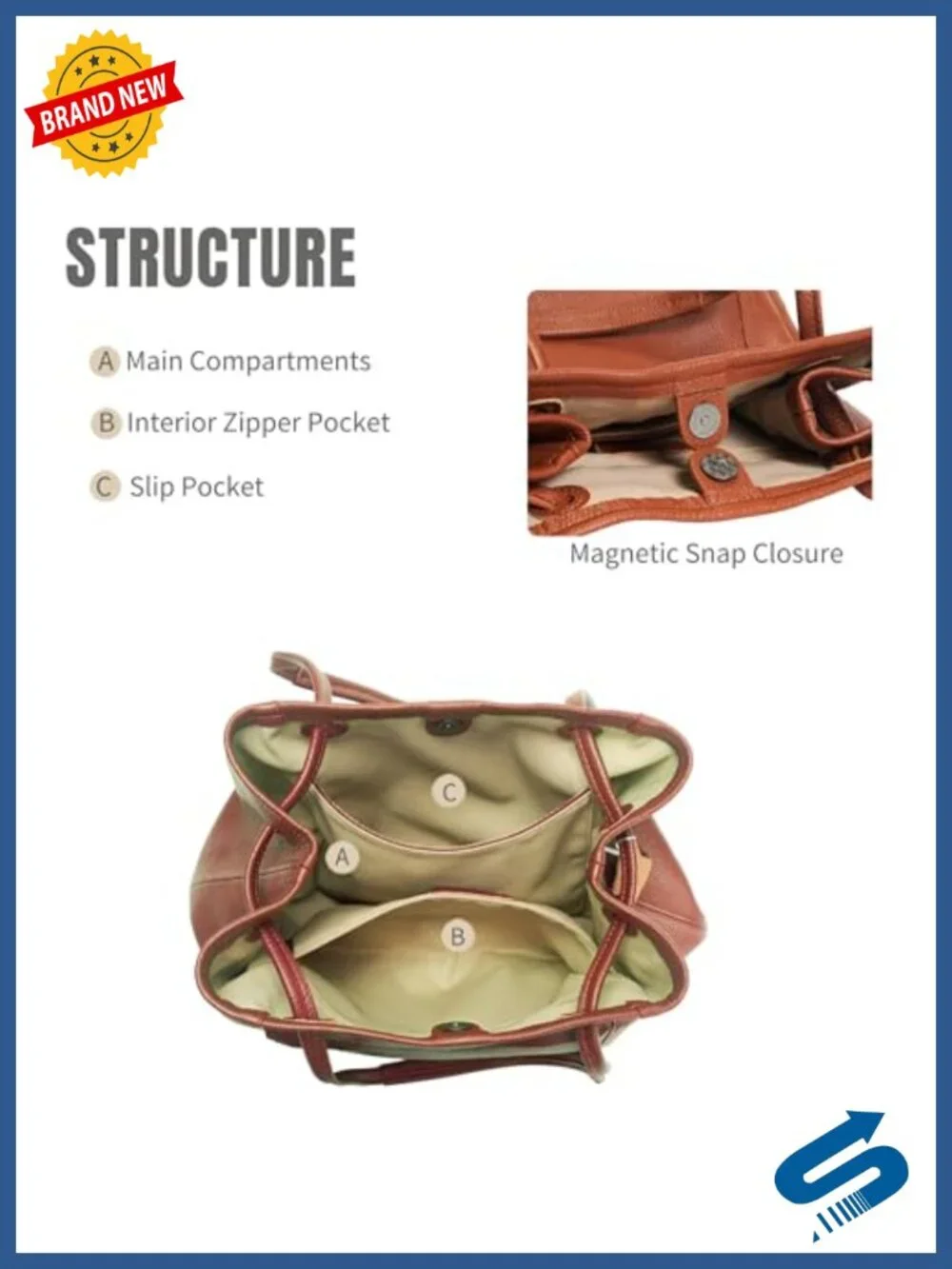 Genuine Leather Tote Bag for Women with Adjustable Strap, Work & Everyday